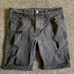 Men Faded Black Ripped Jean Shorts 33 Waist